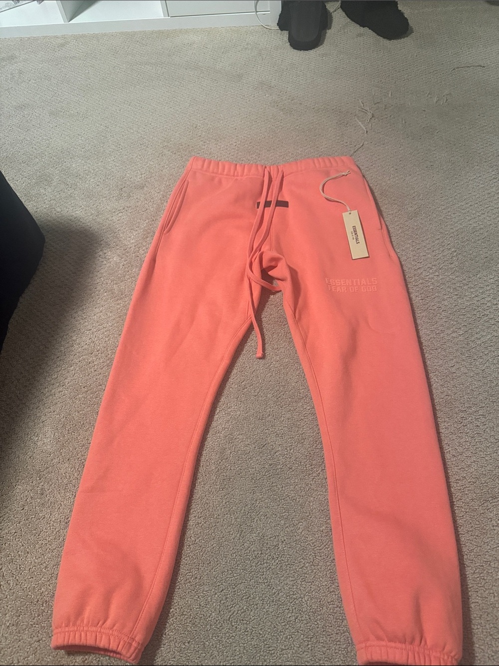 Essentials Mens Coral-Orange Sweatpants with Drawstring